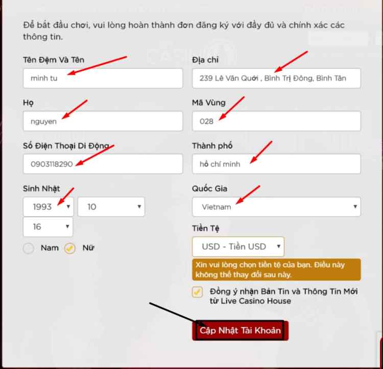 Điền Thông Tin Đăng Ký Theo Yêu Cầu